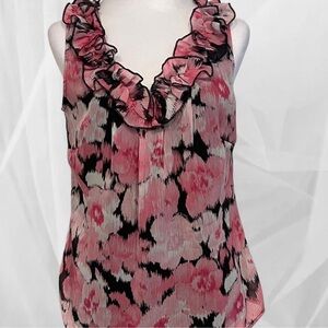Dressbarn Pink and Black Ruffle Neck Blouse